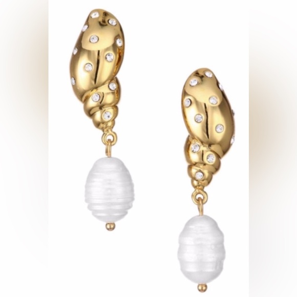 Kate Spade Under the Sea Tulip Pearl Gold Tone Shell Drop Earrings